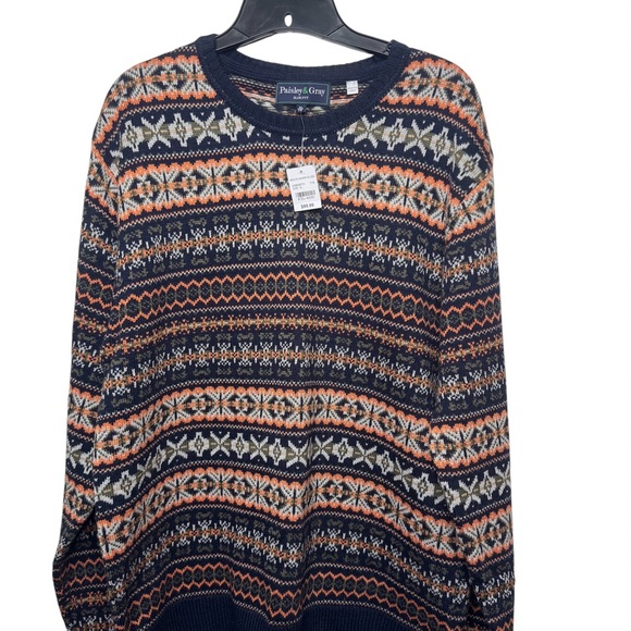 Paisley & Gray Men's Navy and Orange Patterned Crewneck Sweater